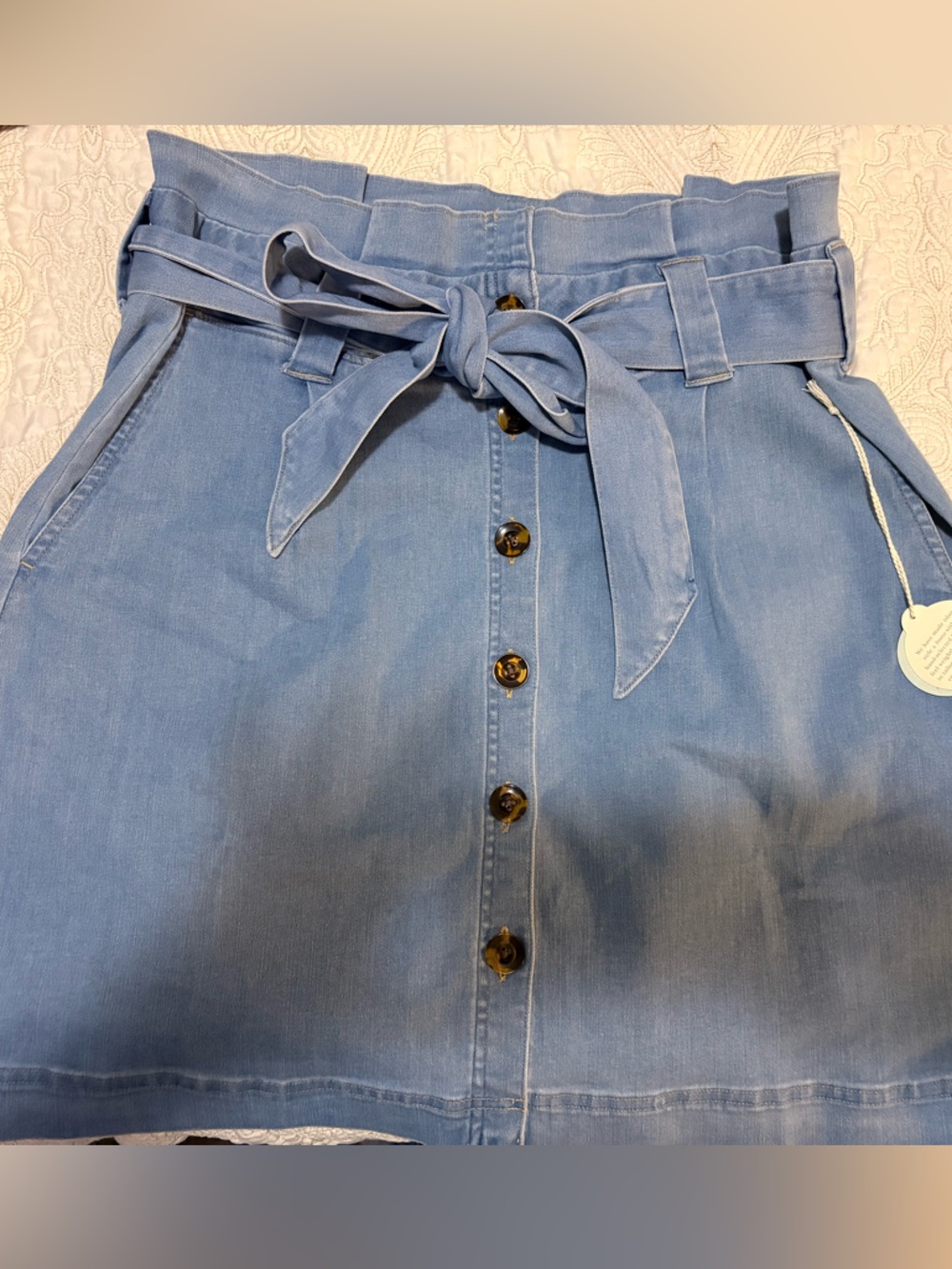 Spartina 449 Light Blue Denim Button-Front Jeans with Waist Tie